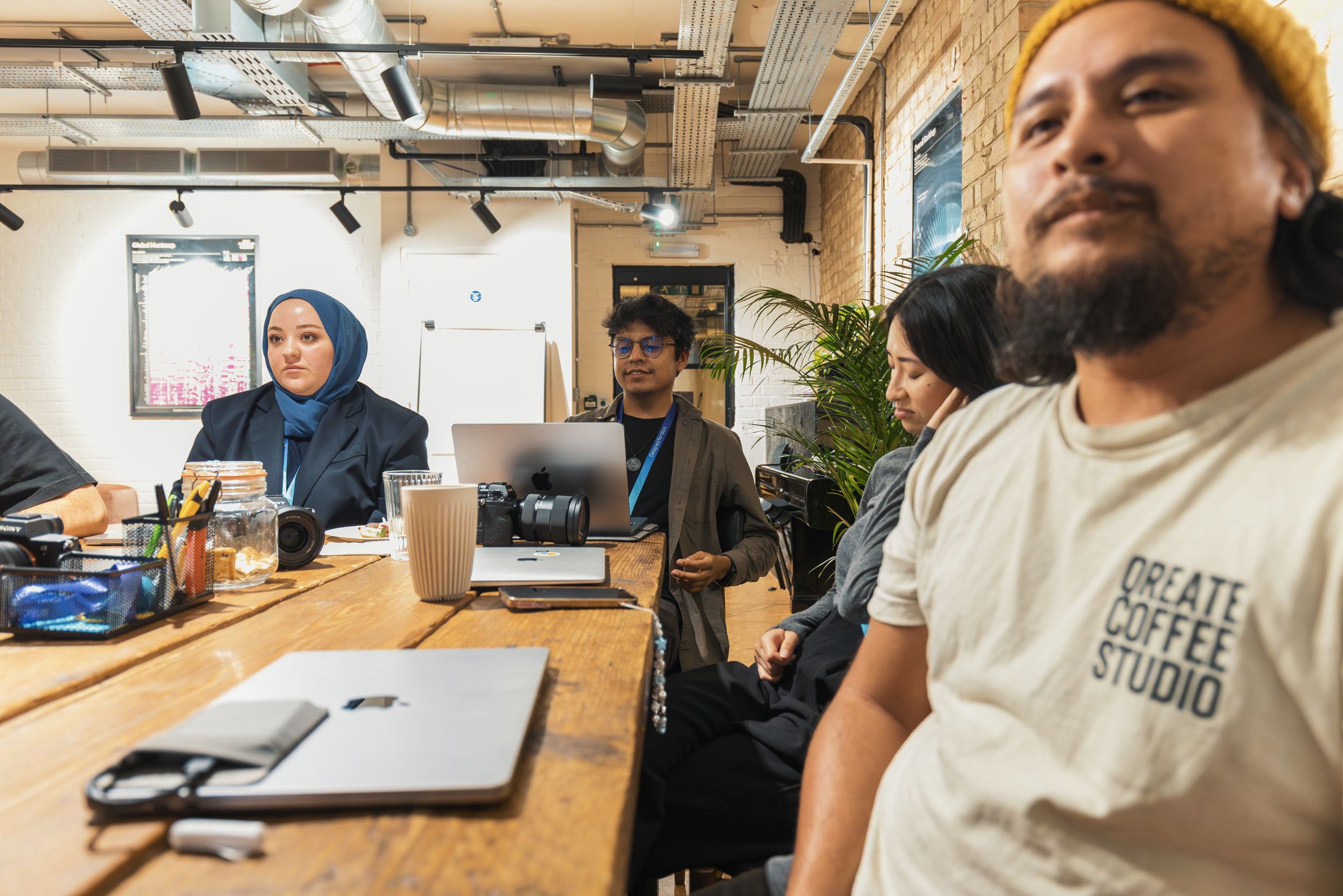 A diverse consulting team in a candid working session